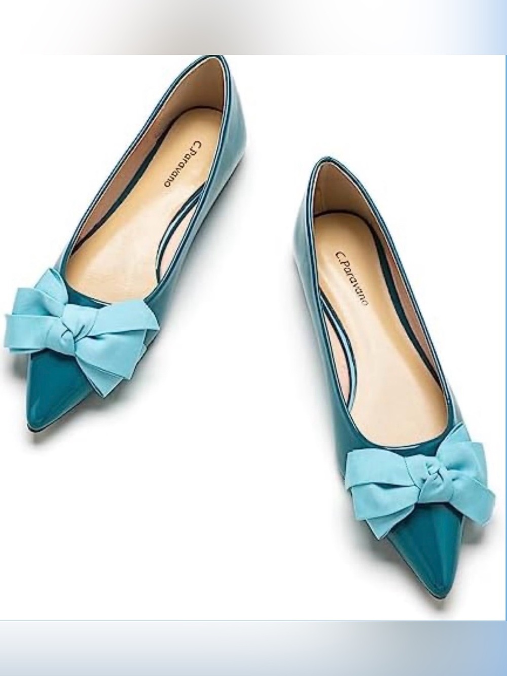 C Paravano Teal Pointed Toe Bow Flats Size 37